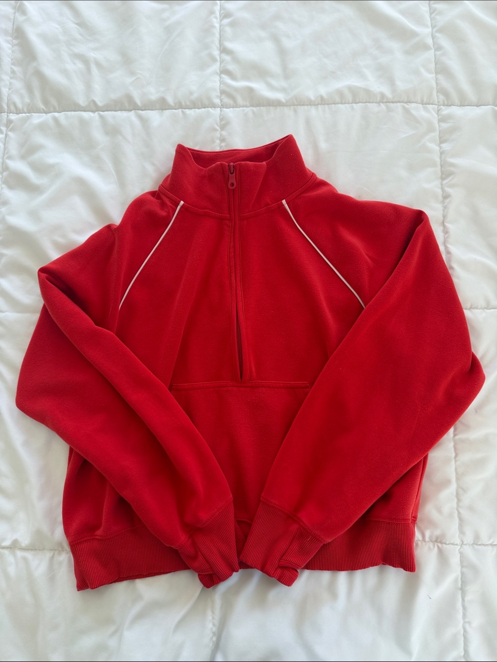 aerie Red Half-Zip Fleece Pullover with Contrast Piping